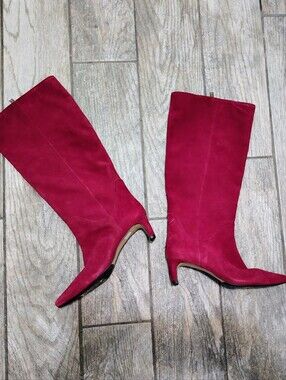 Anthropologie Vince Camuto Genuine Leather Suede Cranberry Red Tall Boots